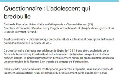 Questionnaire pour un mémoire sur l’adolescent qui bredouille