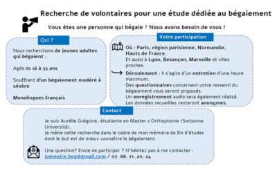 Recherche de volontaires pour une étude sur le bégaiement